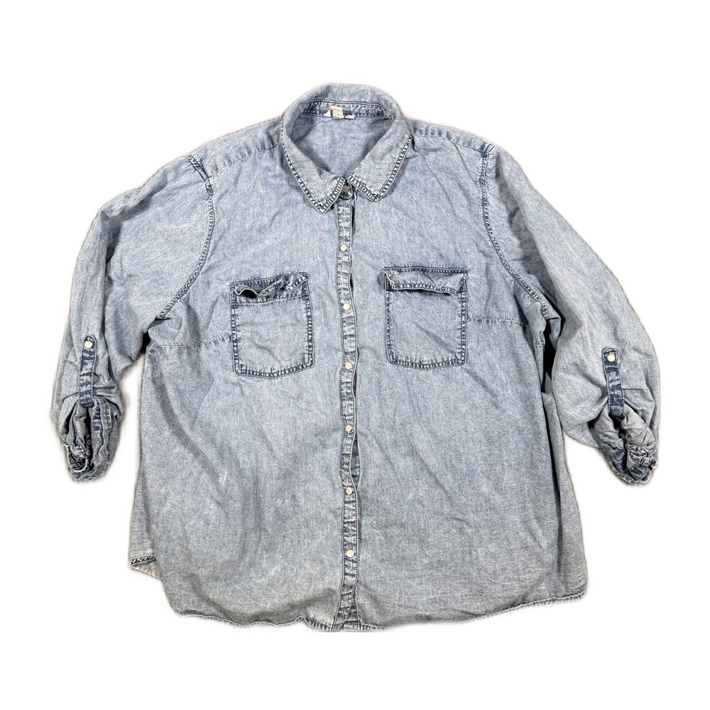 Est. 1946 Womens Plus 22/24W Light Wash Denim Roll Tab Button Down Shirt 2641